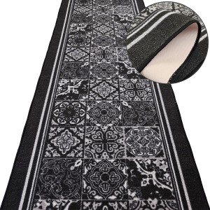 Chodnik do przedpokoju MOSAIC 19 czarny – elegancki wzór i antypoślizgowy spód, na metry