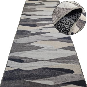 Chodnik do przedpokoju AQUA WAVE 19 szary - wzór fali, antypoślizgowy, miękki i gruby, na metry