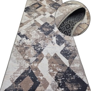 Chodnik do przedpokoju AQUA MODENA 04 beżowy - geometryczny wzór, antypoślizgowy, miękki i gruby, na metry