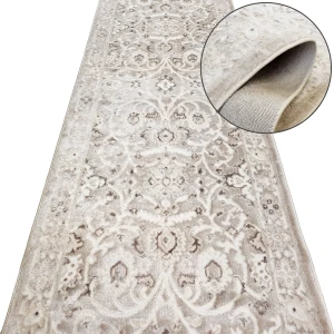 Chodnik do przedpokoju FLORA ROYAL 04 beżowy luksusowy ornament – miękki i gruby, tkany, na metry, premium